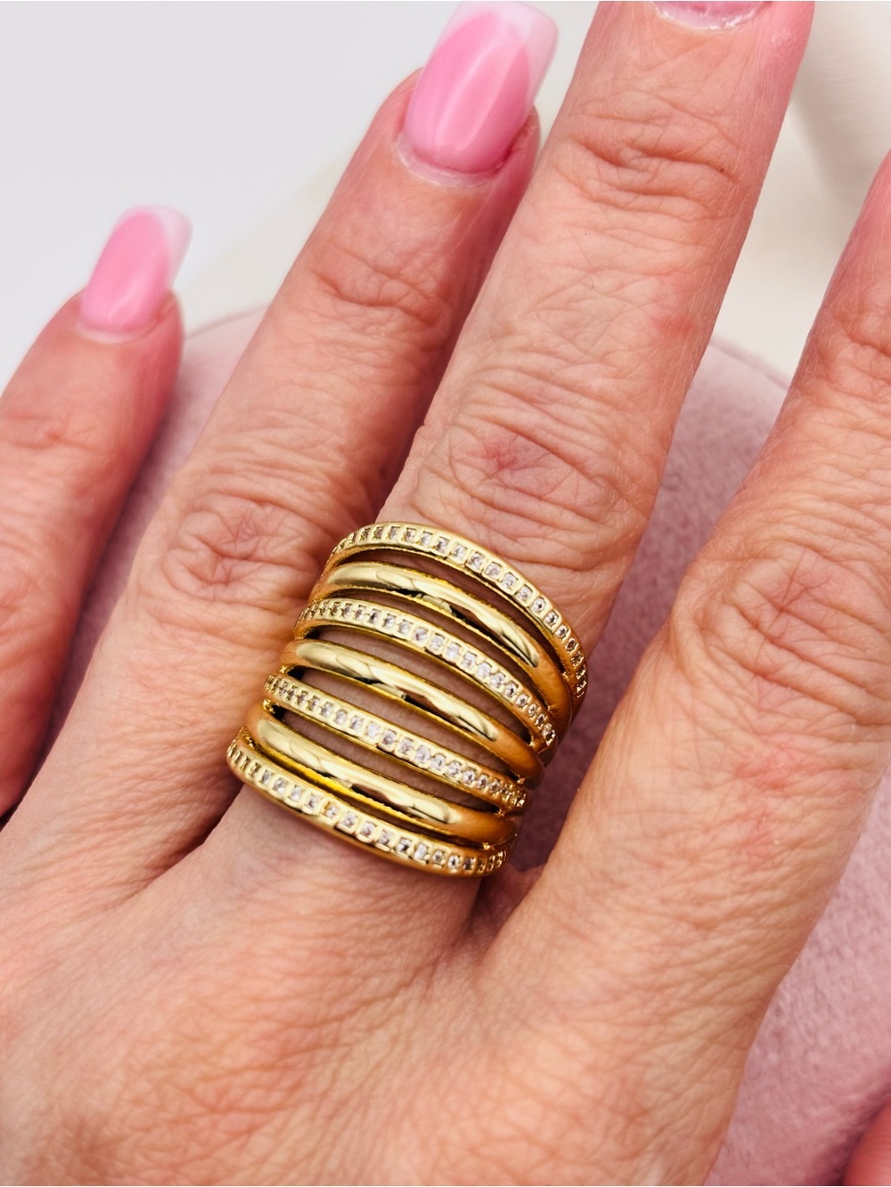 Gold Multi-Row Crystal Stack Ring for Women